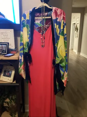 Women’s hot pinkMaxi Dress - Lightweight Summer Slip Dress w/ scarf kimono &set thumbnail 2