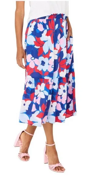DRAPER JAMES RSVP Floral Skirt Red White Blue Elastic Waist Womens Size Medium thumbnail 1