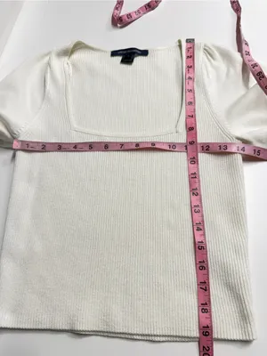 French Connection White Ribbed Square Neck Puff‎ Sleeve Sweater Top Small thumbnail 6