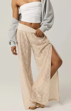 Offline by Aerie Go With the Flow Lace Split Leg Pants Cream S|P thumbnail 1