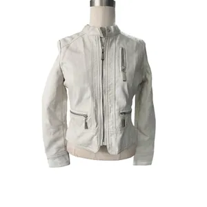 Joujou Faux Leather Moto Jacket Women's M 10/12 Cream White Motorcycle thumbnail 12