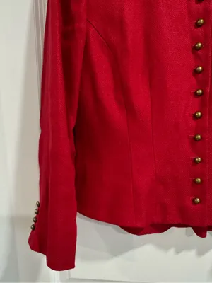 LAUREN Ralph Lauren Red Linen Military Jacket Mandarin Collar Brass Buttons Sz 6 thumbnail 6