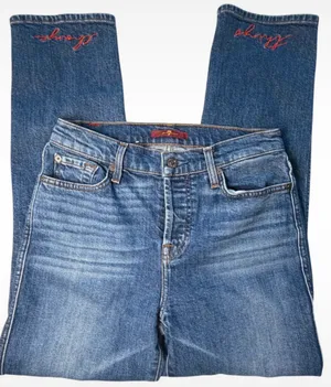 7 For All Mankind "Always Change" Embroidered Jeans Size 26 Medium Wash Straight Leg Y2K thumbnail 1