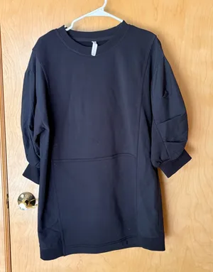 Daily Practice Anthropologie Sweatshirt Dress Women S Black‎ Puff Sleeve Pleated thumbnail 1