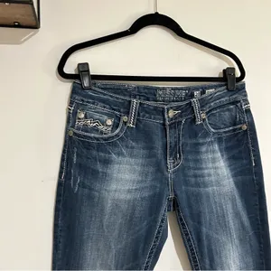 Miss‎ Me Easy Bootcut Rhinestone Embroidered Blue Jeans Size 29 thumbnail 3