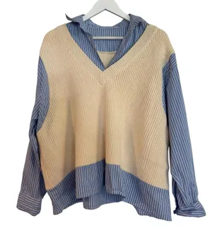 Zara oversized two-for collared sweater top size large thumbnail 8