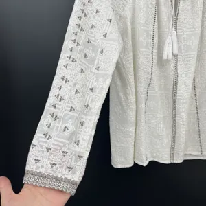 the jetset diaries TJD Boho Cotton Silk Shimmer Blouse L Embroidery Long Sleeve thumbnail 3