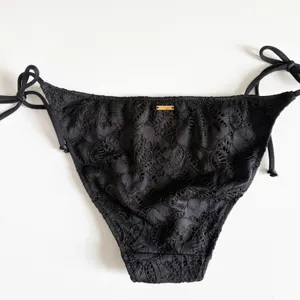 NWT Victoria's Secret Womens Black Floral Lace Side Tie Teeny Bikini Bottom S thumbnail 6