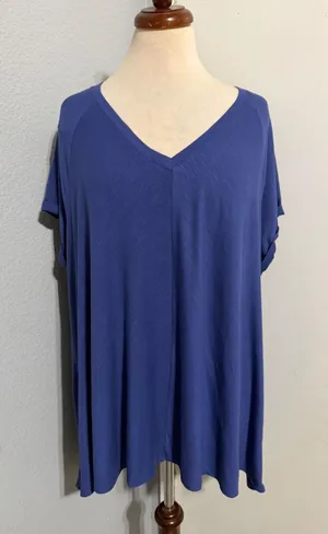 Ava & Viv Womens 3X T-Shirt Cobalt Blue V-Neck Slub Knit High-Low Cuffed Comfort thumbnail 1