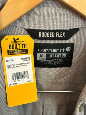 NWT Carhartt Womens Rugged Flex Relaxed Fit Midweight Flannel Tunic‎ Gray Size M thumbnail 4
