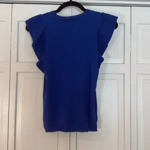 Ann Taylor blue ruffled sleeve knit top size small thumbnail 6