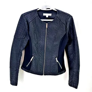 New York & Company Black Moto Jacket Vegan XSmall Fabric Stretch Sides thumbnail 2