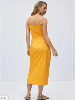 Callas- Angie Dress Yellow Ruched Midi Dress with Spaghetti Straps Size 40 US 4 thumbnail 2