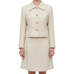 Bosch White Beige Cream Gold Button Luxury Regal Tweed Skirt Suit size 6 / L thumbnail 2