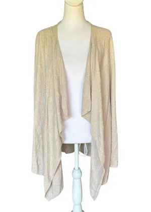 Barefoot Dreams Cozy Chic Lite Knit Beige Cardigan Sweater Waterfall Open Front thumbnail 1