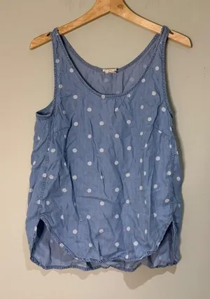 Andrea Jovine Polka Dot Tank Top Sleeveless Casual‎ Blouse Blue Size S thumbnail 1