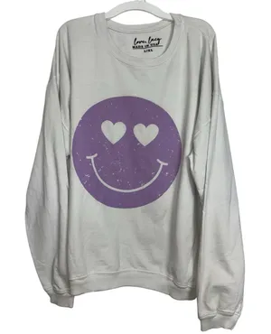 Smiley Face Oversized Sweatshirts Purple Made in USA L/XL Garment Dyed thumbnail 1