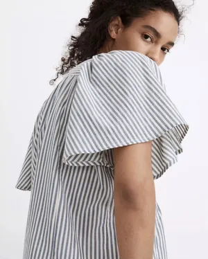 Madewell Courtyard Striped Puff Sleeve Peplum Blouse Medium Blue White Button Fr thumbnail 10