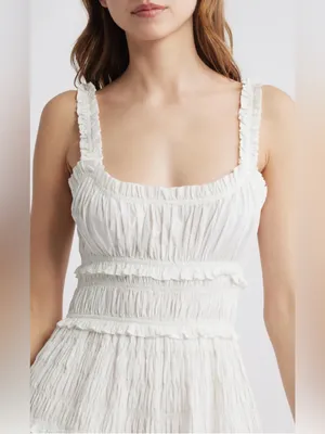 NEW DÔEN Marianne Stripe Organic Cotton Midi salt white Dress sz L thumbnail 4