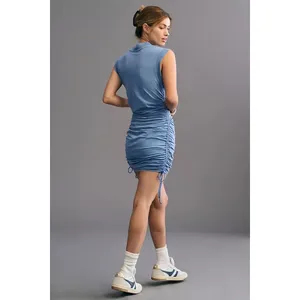 Daily Practice by Anthropologie Blue Tie Up Mini Sun Dress Athletic Size S thumbnail 2