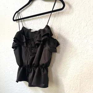 Topshop‎ Ruffle Detail Black Cami Blouse Size 6 thumbnail 10