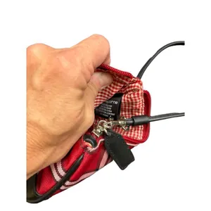 Liz Claiborne Red Plaid Wristlet With Leather Accents & Zipper Closure thumbnail 3