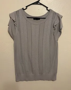 Banana Republic Gray Knit Flutter Sleeve Sweater Top Size L thumbnail 1