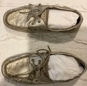SPERRY Top-Sider Boat Shoes Gold Metallic Leather Tweed Size 9 thumbnail 1