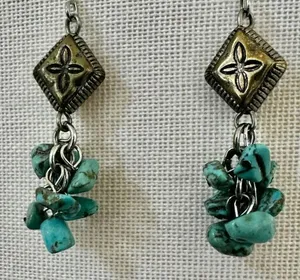 Southwestern Turquoise Chip Cluster Dangle Earrings Blue thumbnail 1