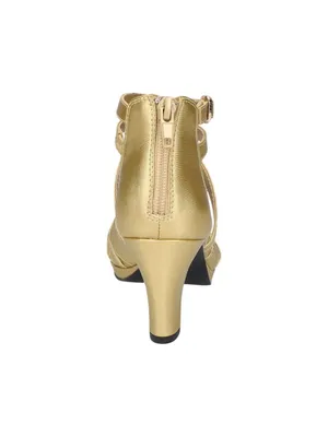 NWT Easy Street Evening Dress Crissa Block Heel Sandals CRISA Gold Satin 10M thumbnail 6