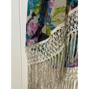 Floral Kimono Cover-Up With Fringe Hem & Tie Closure Multiple Colors M/L thumbnail 4
