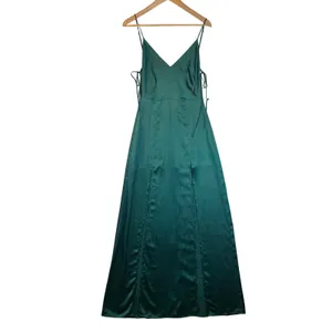CAPULET Emerald Green Satin Slip Maxi Dress Spaghetti Straps Double Slit Size‎ S thumbnail 2