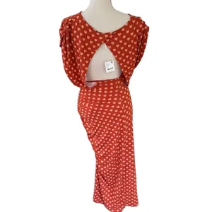 Free People Lakeside Heart Printed Midi Dress Orange Ginger Combo Sz M NWT thumbnail 5