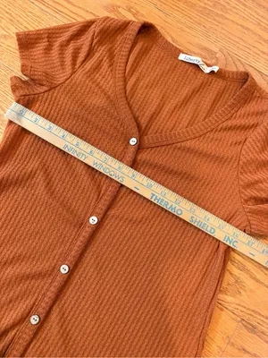 Liberty Love Rust Brown Waffle Knit Button Front Mini Dress Large Boho Casual thumbnail 5