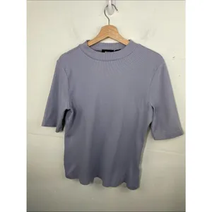 Maeve x Anthropologie Short Sleeve Ribbed Mock Neck Tee Purple Sz Large thumbnail 2