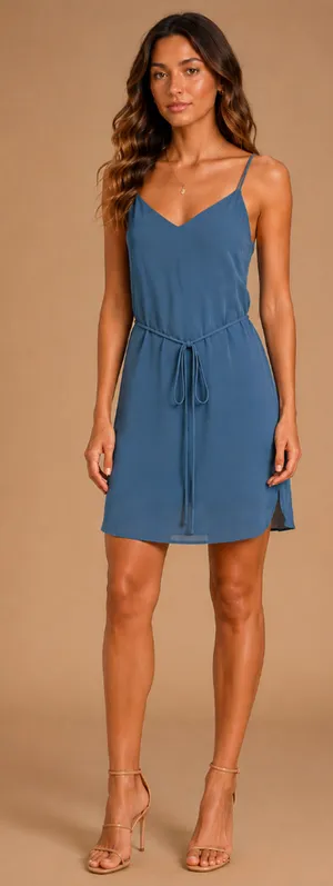 NEW Lulus Dusty Blue Tie Back Slip Mini Dress Adjustable Straps Chiffon Small thumbnail 1