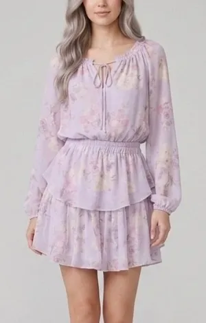 LoveShackFancy Popover Lavender Purple Silk Floral Tiered Ruffle Mini Dress XS thumbnail 1