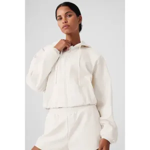 Alo Yoga Faux Leather Power Hour Full Zip Cropped Jacket Ivory XS thumbnail 2