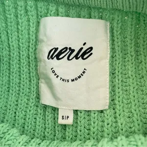 Aerie Beyond Chenille Sweater Fresh Green Ribbed Women's Crewneck Knit Sweater thumbnail 4