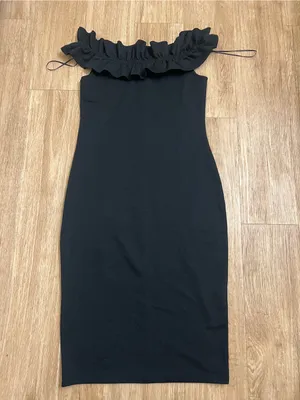Zara Black One-Shoulder Ruffle Sheath Dress thumbnail 2