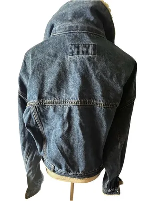 FOREVER 21 Denim Sherpa-Lined Jacket in Blue and Cream Sz S thumbnail 2