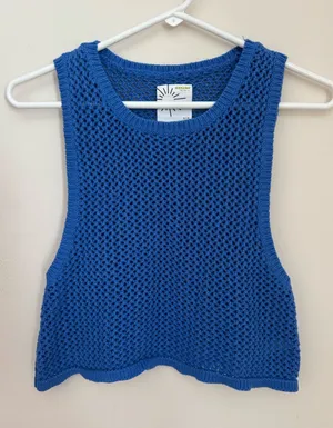 Offline By Aerie Blue Open Knit Sweater Tank Top Women’s Small Beach Cover Up thumbnail 1