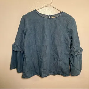 Gap‎ for Good Women's Size Small Chambray Top Ruffle Bell Sleeve Medium Indigo thumbnail 4