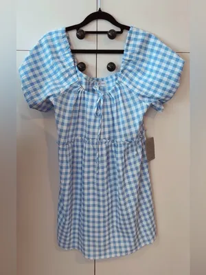NWT Petal & Pup Blue Gingham Mini Dress Babydoll Smocked Cottagecore thumbnail 3