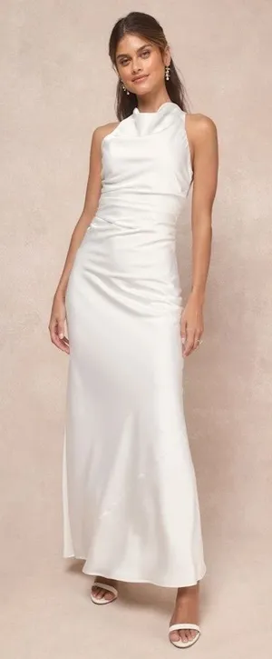 NWT Lulus Effortlessly Sensational White Satin Backless Maxi Dress Size Large thumbnail 1