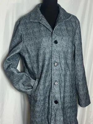Fashion women’s peacoat business casual Grey Ribbed Button-Front Coat Medium thumbnail 3