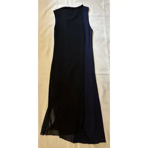 Zara Knit Asymmetrical Combination Color Block Midi Dress Black/Navy Blue Sz S thumbnail 7