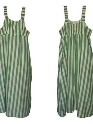 Pact Organic Cotton & Linen Sz XXXL Green and White Striped Maxi Dress thumbnail 3