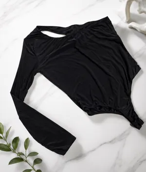 Saint Laurent One-Shoulder Long Sleeve Cutout Bodysuit in Black - Size M thumbnail 1