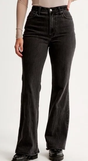 ABERCROMBIE & FITCH 70s vintage flare Curve Love High Rise Jean denim black 6/28 thumbnail 1
